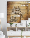 Moving Old Sailboat Drawing - Seashore Print on Natural Pine Wood