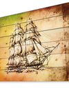 Large Ancient Moving Boat - Seashore Print on Natural Pine Wood