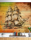 Large Ancient Moving Boat - Seashore Print on Natural Pine Wood