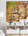 Large Ancient Moving Boat - Seashore Print on Natural Pine Wood