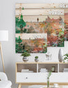 Colorful City Watercolor - Landscape Print on Natural Pine Wood