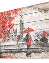 Couples Walking in London - Landscape Print on Natural Pine Wood