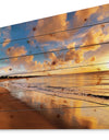 Colorful Sunset on the Beach - Landscape Print on Natural Pine Wood