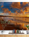 Colorful Sunset on the Beach - Landscape Print on Natural Pine Wood