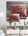 Big Red Tree on Foggy Day - Landscape Print on Natural Pine Wood