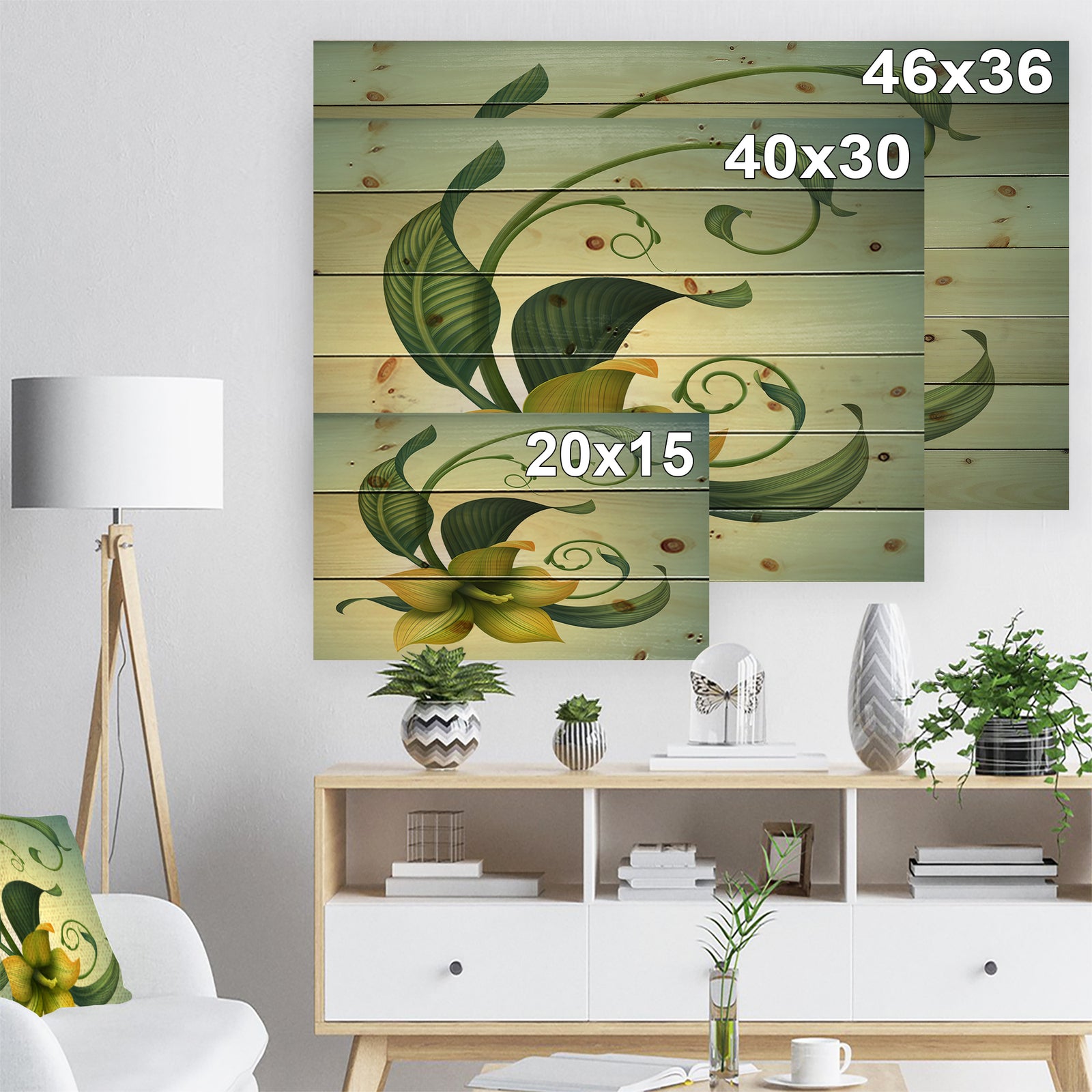 Yellow Fantasy Flower - Floral Print on Natural Pine Wood