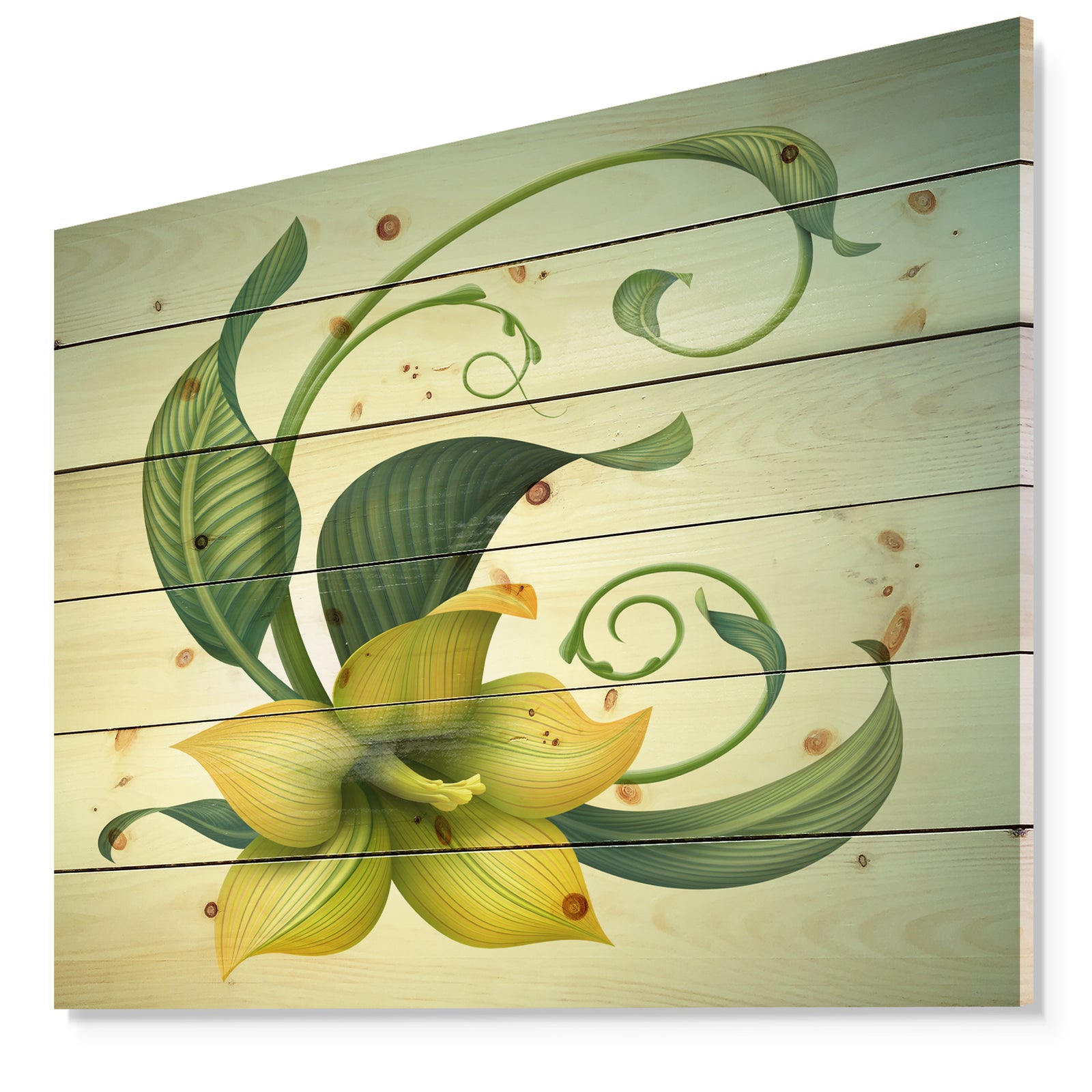 Yellow Fantasy Flower - Floral Print on Natural Pine Wood