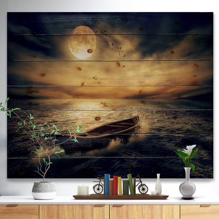 Middle of Ocean after Storm - Floral Print on Natural Pine Wood