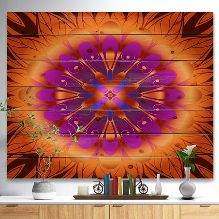Floral Infinity Design in Orange - Floral Print on Natural Pine Wood