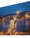 Illuminated Cain Bridge Budapest - Cityscape Print on Natural Pine Wood