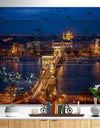 Illuminated Cain Bridge Budapest - Cityscape Print on Natural Pine Wood