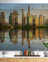 Shanghai Huangpu River at Sunset - Cityscape Print on Natural Pine Wood