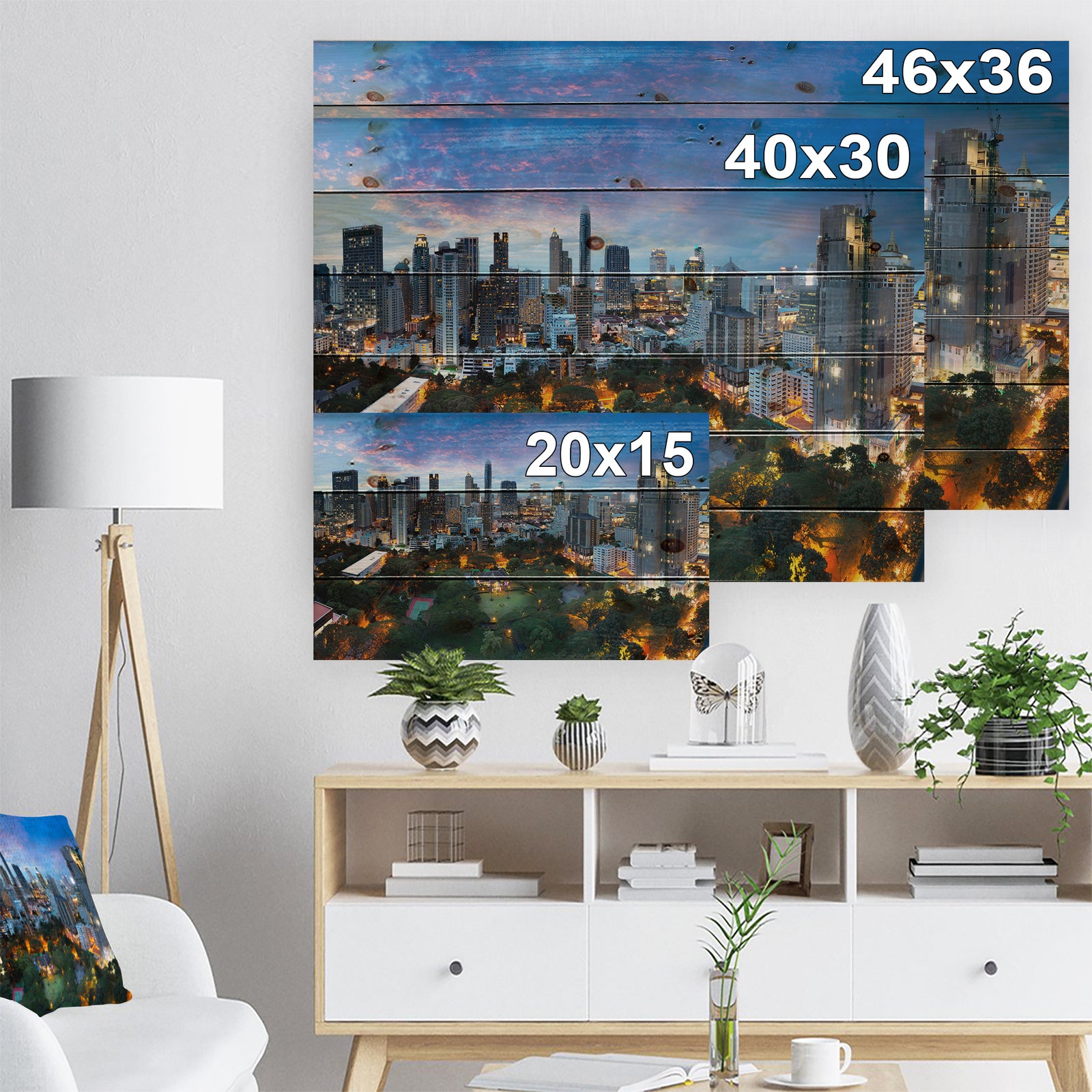 Bangkok City Skyline - Cityscape Print on Natural Pine Wood
