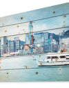 Hong Kong City at Night - Cityscape Print on Natural Pine Wood