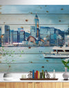 Hong Kong City at Night - Cityscape Print on Natural Pine Wood