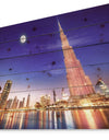 Burj Khalifa Night Landscape - Cityscape Print on Natural Pine Wood