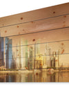 Singapore Skyline under Brown Sky - Cityscape Print on Natural Pine Wood