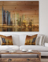 Singapore Skyline under Brown Sky - Cityscape Print on Natural Pine Wood