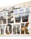 New York City Graphic Montage - Cityscape Print on Natural Pine Wood