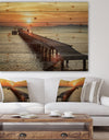 Boat Pier at Sunset - Bridge Print on Natural Pine Wood