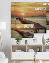 Boat Pier at Sunset - Bridge Print on Natural Pine Wood