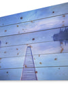 Jetty at Blue Dawn Panorama - Bridge Print on Natural Pine Wood