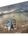 Two Boats near Pokhara Lake - Boat Print on Natural Pine Wood