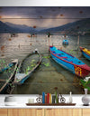 Boats near Pokhara Lake - Boat Print on Natural Pine Wood