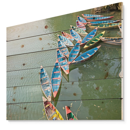 Phewa Lake in Pokhara Nepal - Boat Print on Natural Pine Wood