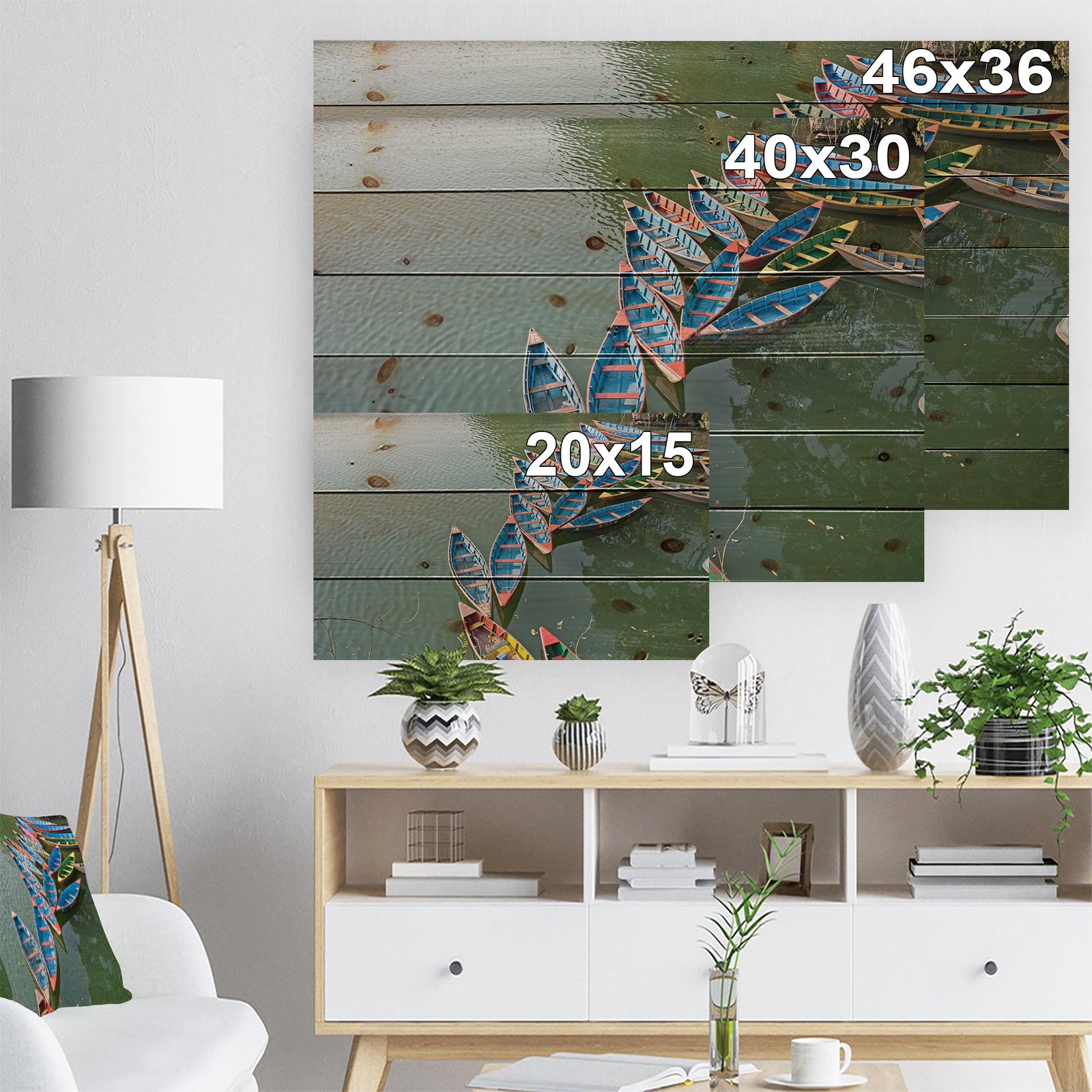 Phewa Lake in Pokhara Nepal - Boat Print on Natural Pine Wood