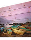 Boats under Twilight Sky in Phewa - Boat Print on Natural Pine Wood