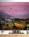 Boats under Twilight Sky in Phewa - Boat Print on Natural Pine Wood