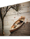 Little Rowing Boat Ferry - Boat Print on Natural Pine Wood