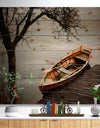 Little Rowing Boat Ferry - Boat Print on Natural Pine Wood