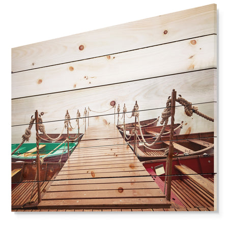 Boats in Mysterious Fog - Boat Print on Natural Pine Wood