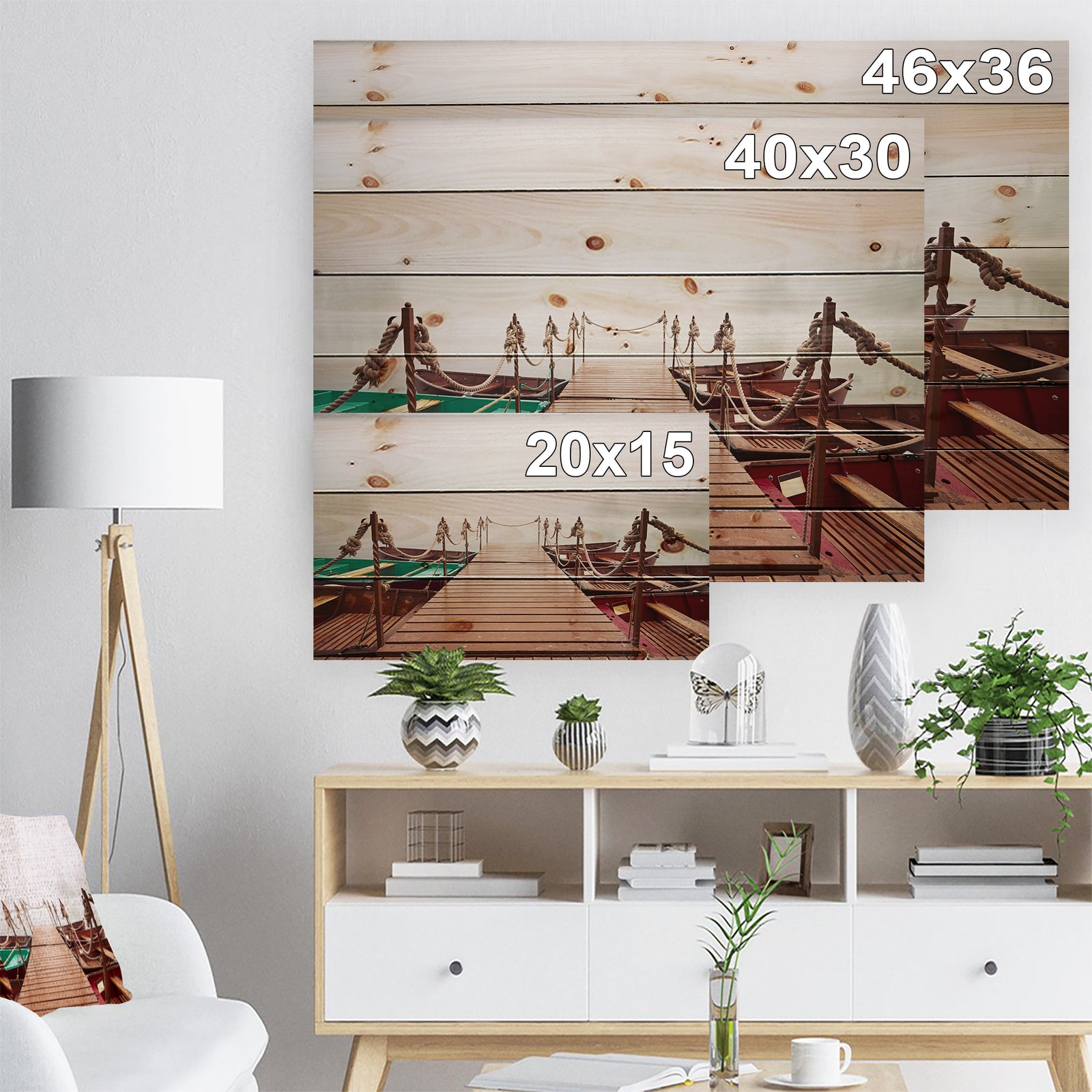 Boats in Mysterious Fog - Boat Print on Natural Pine Wood