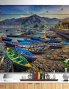 Colorful Boats in Pokhara Lake - Boat Print on Natural Pine Wood