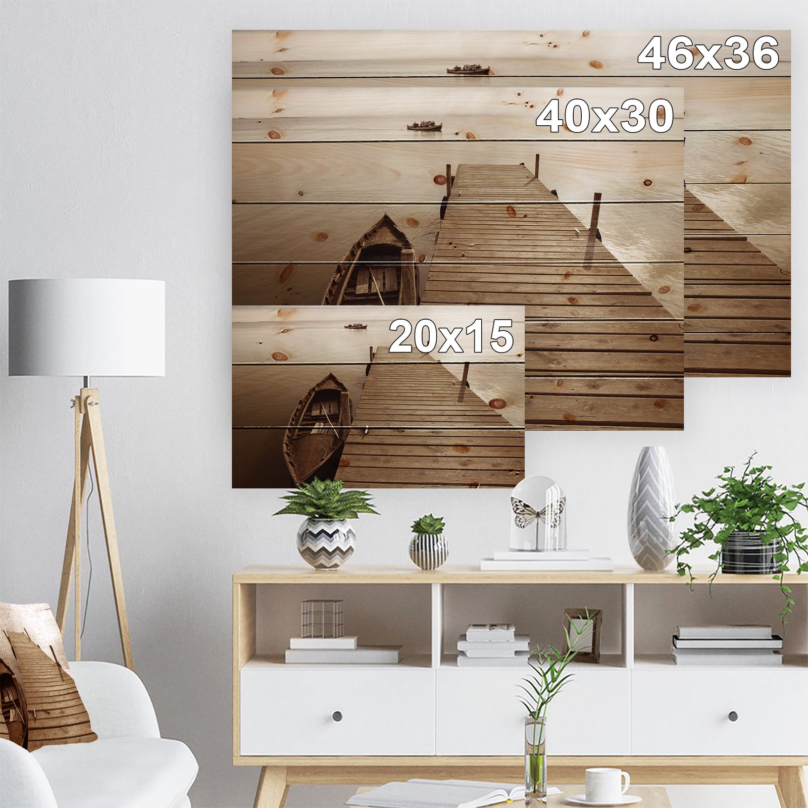 Albufera Lake Wetlands Pier - Boat Print on Natural Pine Wood