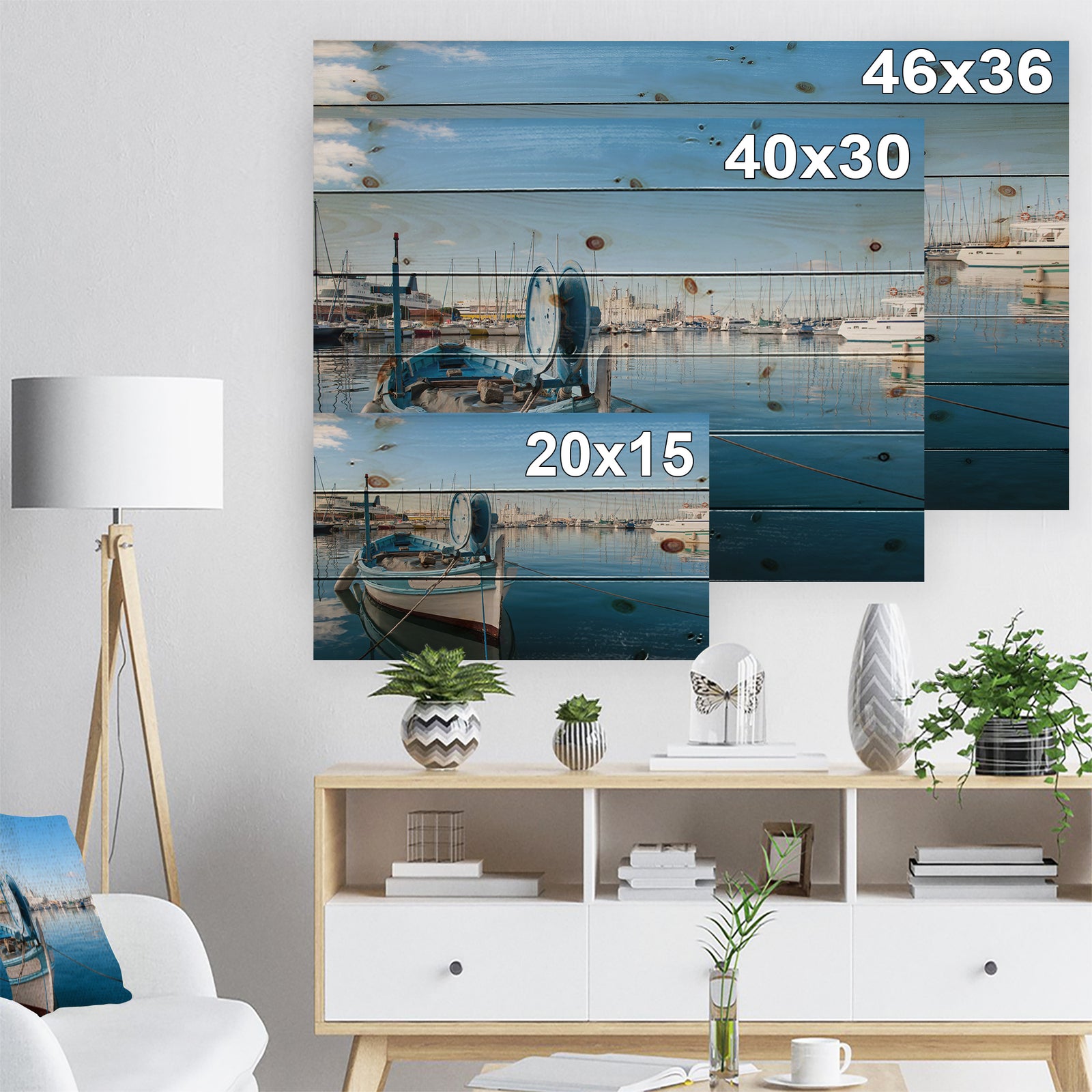 Yachts in Toulon Port France - Boat Print on Natural Pine Wood