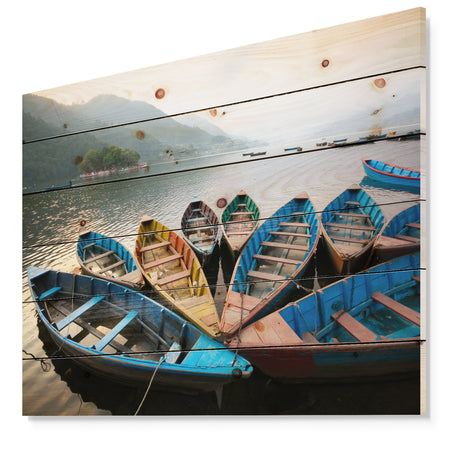 Beautiful Boats in Phewa Lake - Boat Print on Natural Pine Wood