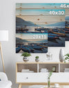 Blue Wooden Boats in Lake - Boat Print on Natural Pine Wood