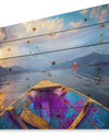 Boat in Himalaya Mountains Lake - Boat Print on Natural Pine Wood