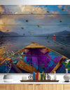 Boat in Himalaya Mountains Lake - Boat Print on Natural Pine Wood