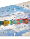 Moving Colorful Boats in Lake - Boat Print on Natural Pine Wood