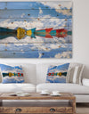 Moving Colorful Boats in Lake - Boat Print on Natural Pine Wood