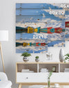 Moving Colorful Boats in Lake - Boat Print on Natural Pine Wood