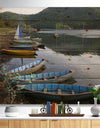 Wonderful View of Pokhara Boats - Boat Print on Natural Pine Wood