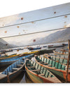 Colorful Boats Pokhara Lake - Boat Print on Natural Pine Wood