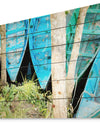 Blue Boats on Lake Phewa - Boat Print on Natural Pine Wood