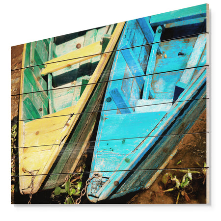 Wooden Boats on Lake Phewa - Boat Print on Natural Pine Wood